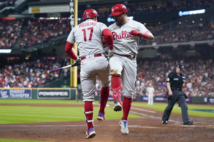 Spike This! Hoskins, Harper homer, Phils rout Braves in NLDS