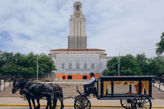 Mock funeral mourns death of academic freedom as UT System weighs rule on cutting programs