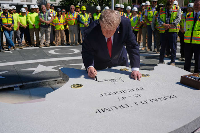 Trump plays White House tour guide to show off work on his helipad and ballroom