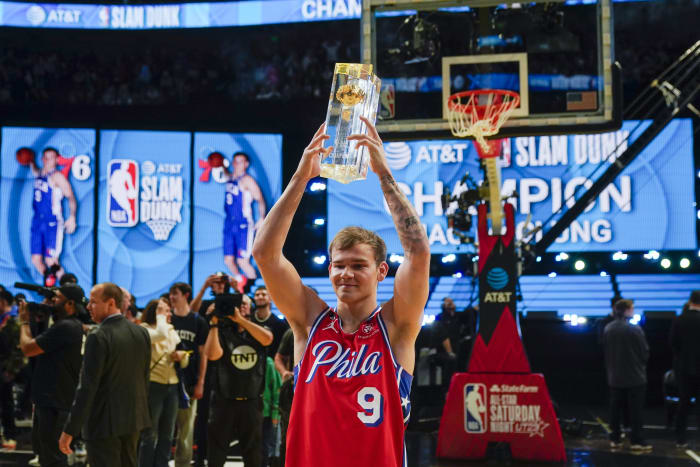 Philadelphia 76ers forward Tobias Harris (12) slams home a dunk