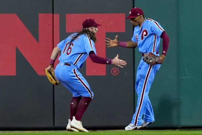 Harper, Schwarber 2 HRs, Thomson wins debut, Phils top Halos