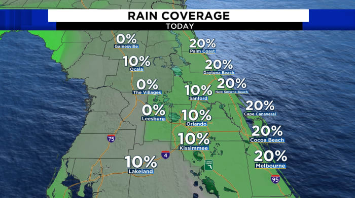 Low humidity and rain chances across Central Florida