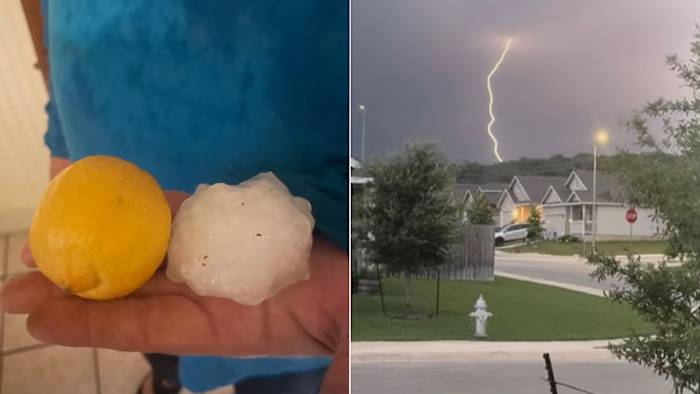 ksat connect写真は、嵐がサンアントニオとヒルカントリーを駆け巡る稲妻を示しています。