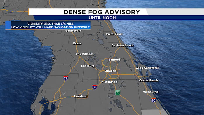 Dense fog advisory for Central Florida, cold front coming this week