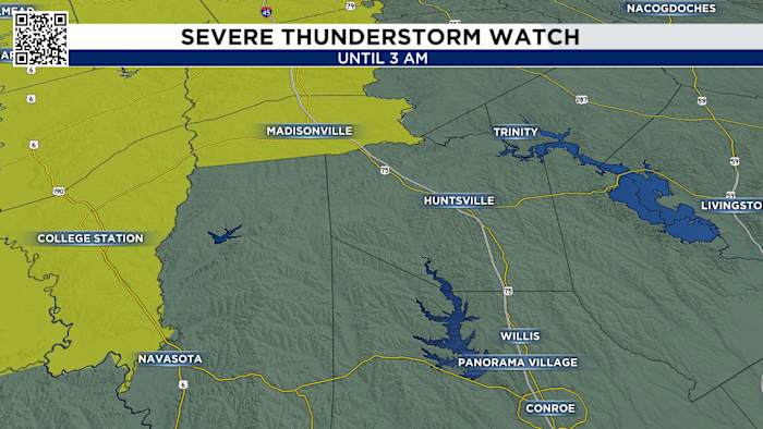 Severe thunderstorm watches issued north of Houston as a line of storms approaches early Saturday