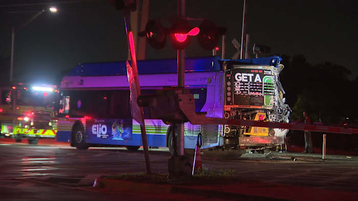 Miami-Dade Transit bus struck by Tri-Rail train in Opa-locka