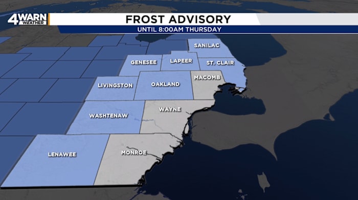 Frost risk midweek as temperatures dip into the 30s in Metro Detroit