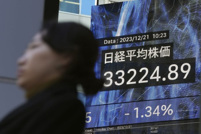 Stock market today: Asian shares fall as Wall Street retreats, ending record-setting rally