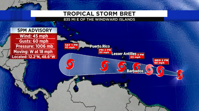 Tropical Storm Bret moving closer to the Lesser Antilles  WJXT News4JAX