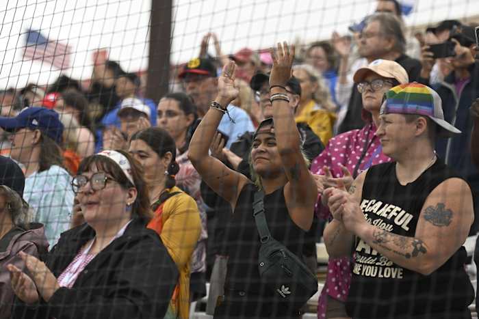 Image linked from the original feed: Women's Professional Baseball League makes a rainy debut in front of enthusiastic crowd