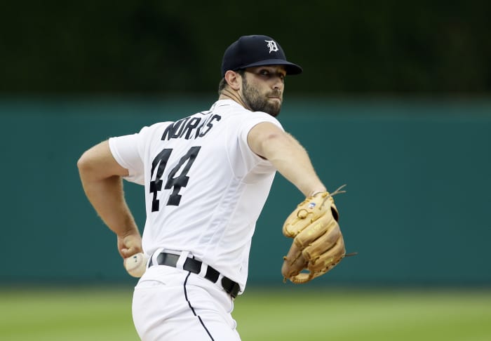 Starting pitcher Daniel Norris of the Detroit Tigers gets ready to