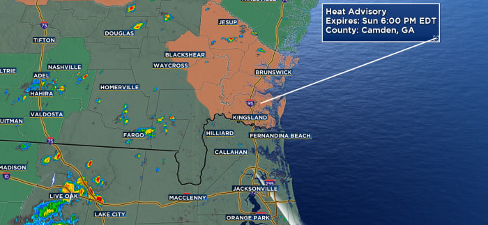 Heat warning for southeast Georgia and isolated storms