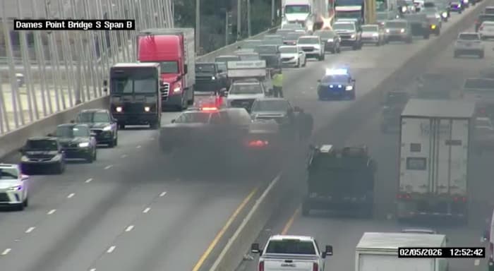 Traffic Alert: Vehicle fire on Dames Point Bridge causing heavy backups