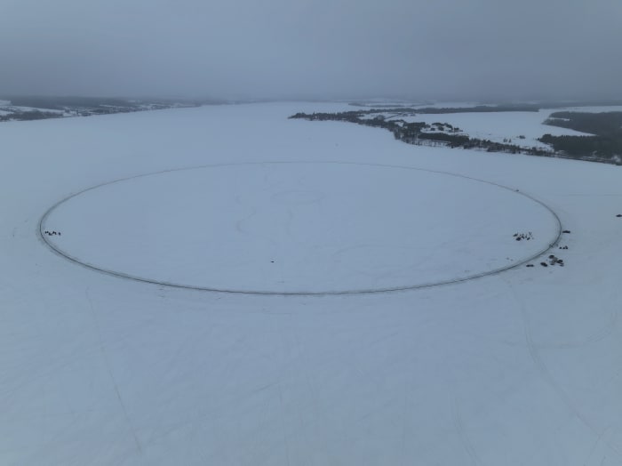 Maine ice disk on frozen lake measures 541 meters across Maine ice disk on frozen lake measures 541 meters across