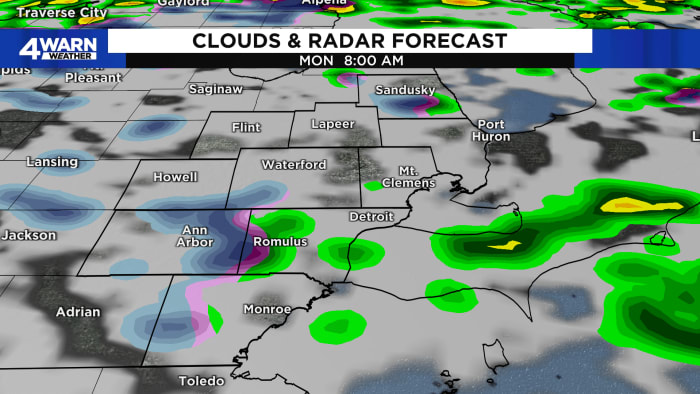 Dry weather for most of Metro Detroit on Sunday before a few snowflakes move into the region