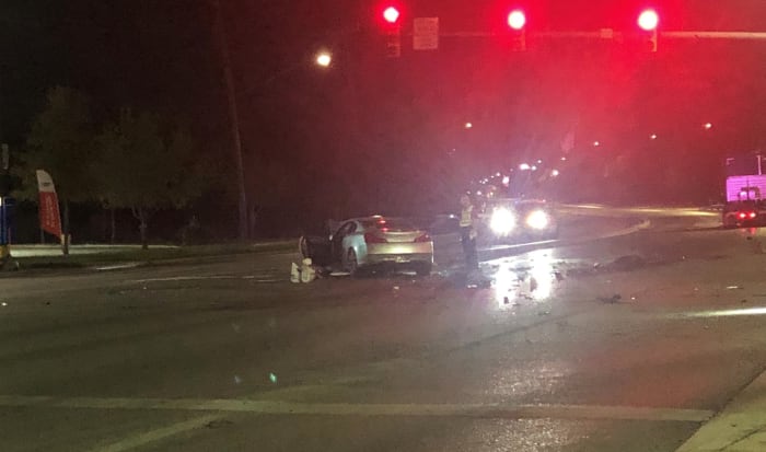 Man hospitalized after possibly running red light crashing into 2 other vehicles