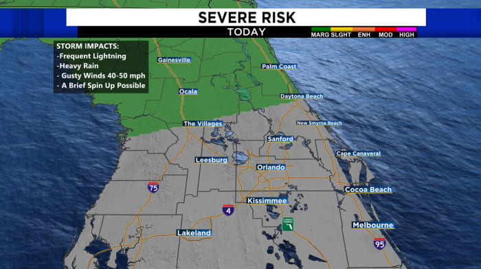 A few storms could get strong to severe today