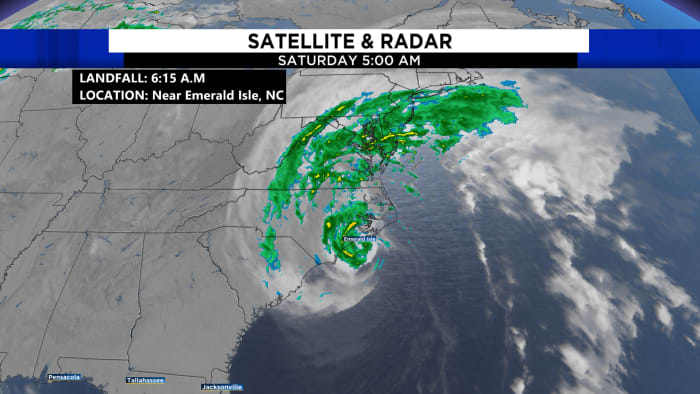 Tropical Storm Ophelia makes landfall in North Carolina