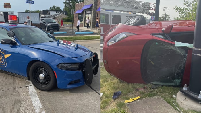 Michigan State Police trooper responding to crash struck, flipped car in Taylor Michigan State Police trooper responding to crash struck, flipped car in Taylor