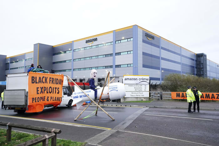 Climate activists block Amazon UK warehouses on Black Friday