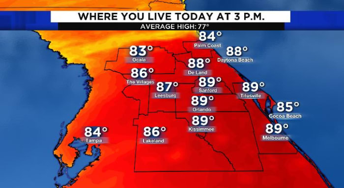 Slight rain chances return to Central Florida as temperatures approach records again