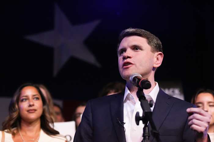 State Rep. James Talarico speaks to supporters at his election night watch party in Austin, Texas after winning the Democratic Senate primary on March 3, 2026