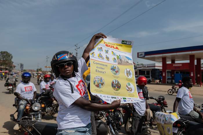 Motorcycle taxi drivers in Congo rally for Ebola awareness a