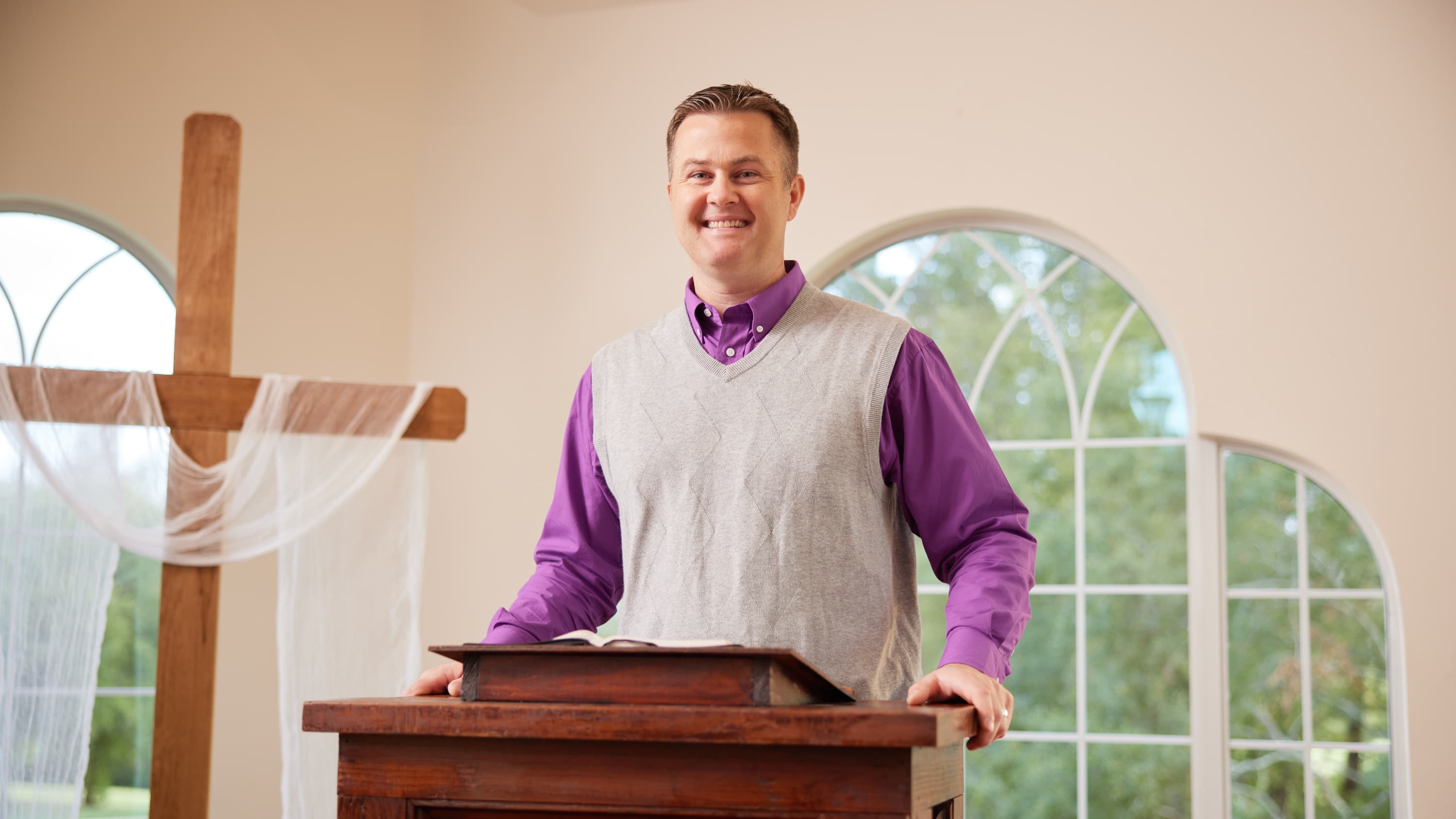 Man giving a sermon at church