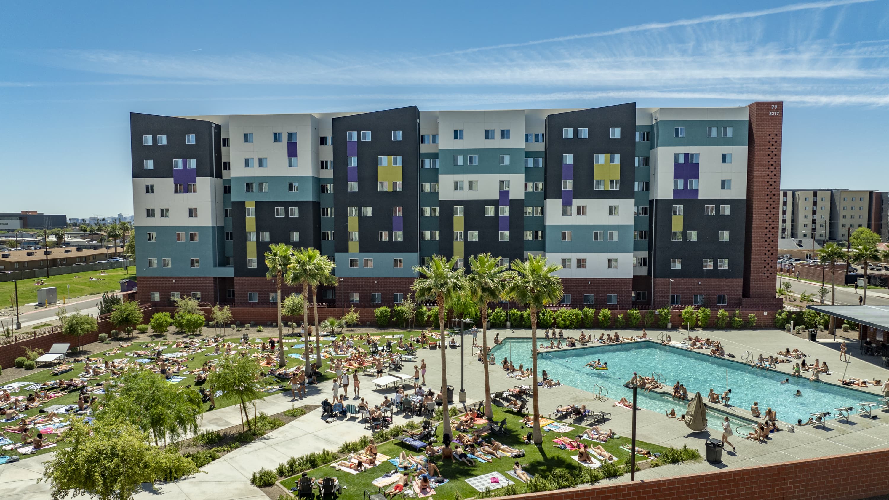 Aerial shot of GCU building on campus