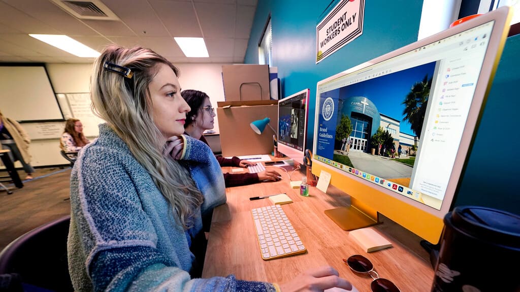 GCU Digital Design Students Work on Project on Lab Computer
