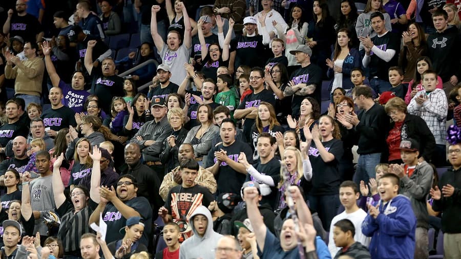Large group of students cheering