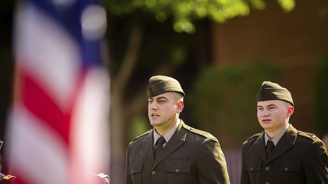 ROTC commanders give instructions at the Commissioning Ceremony