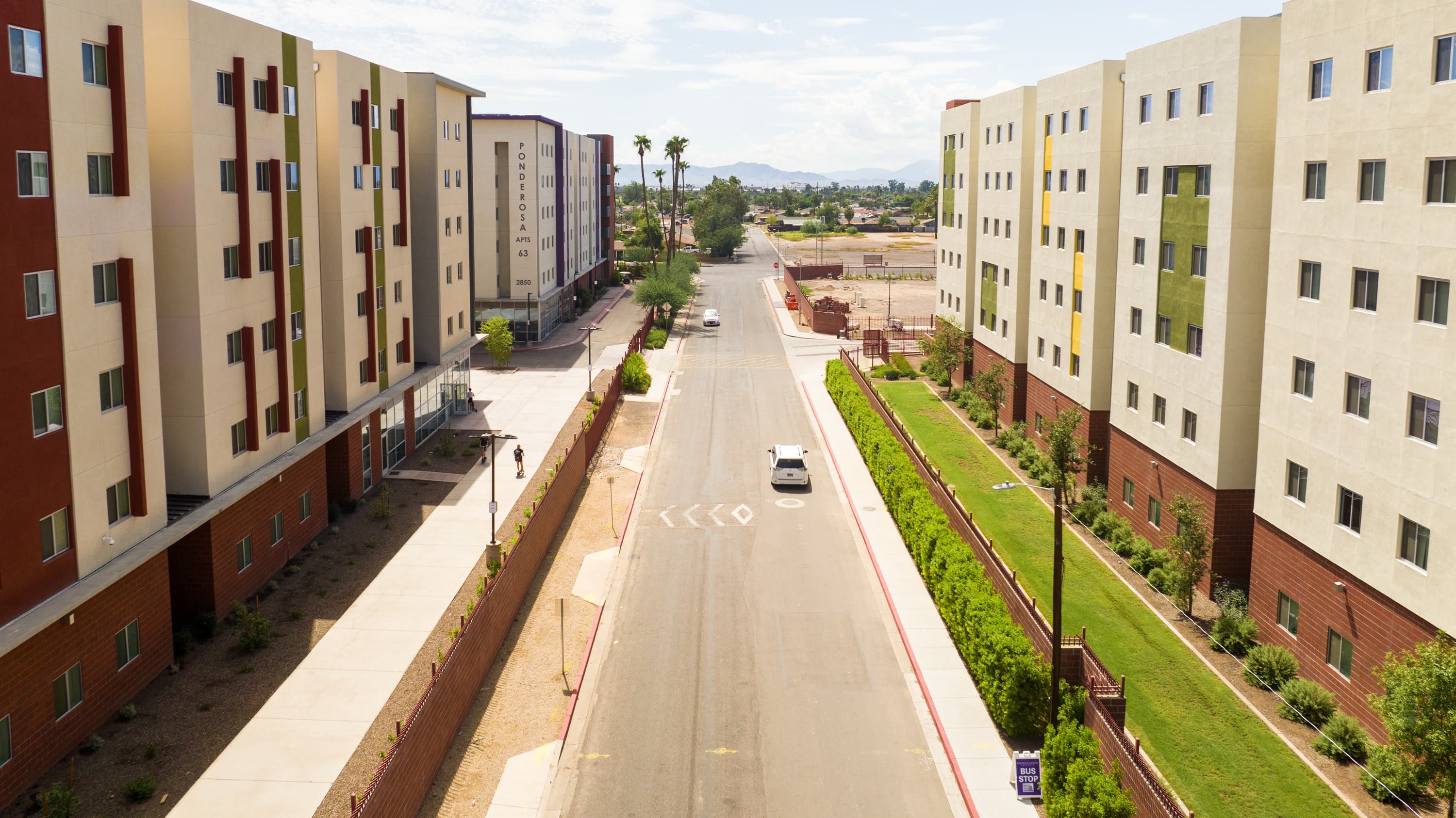 aerial shot of campus housing