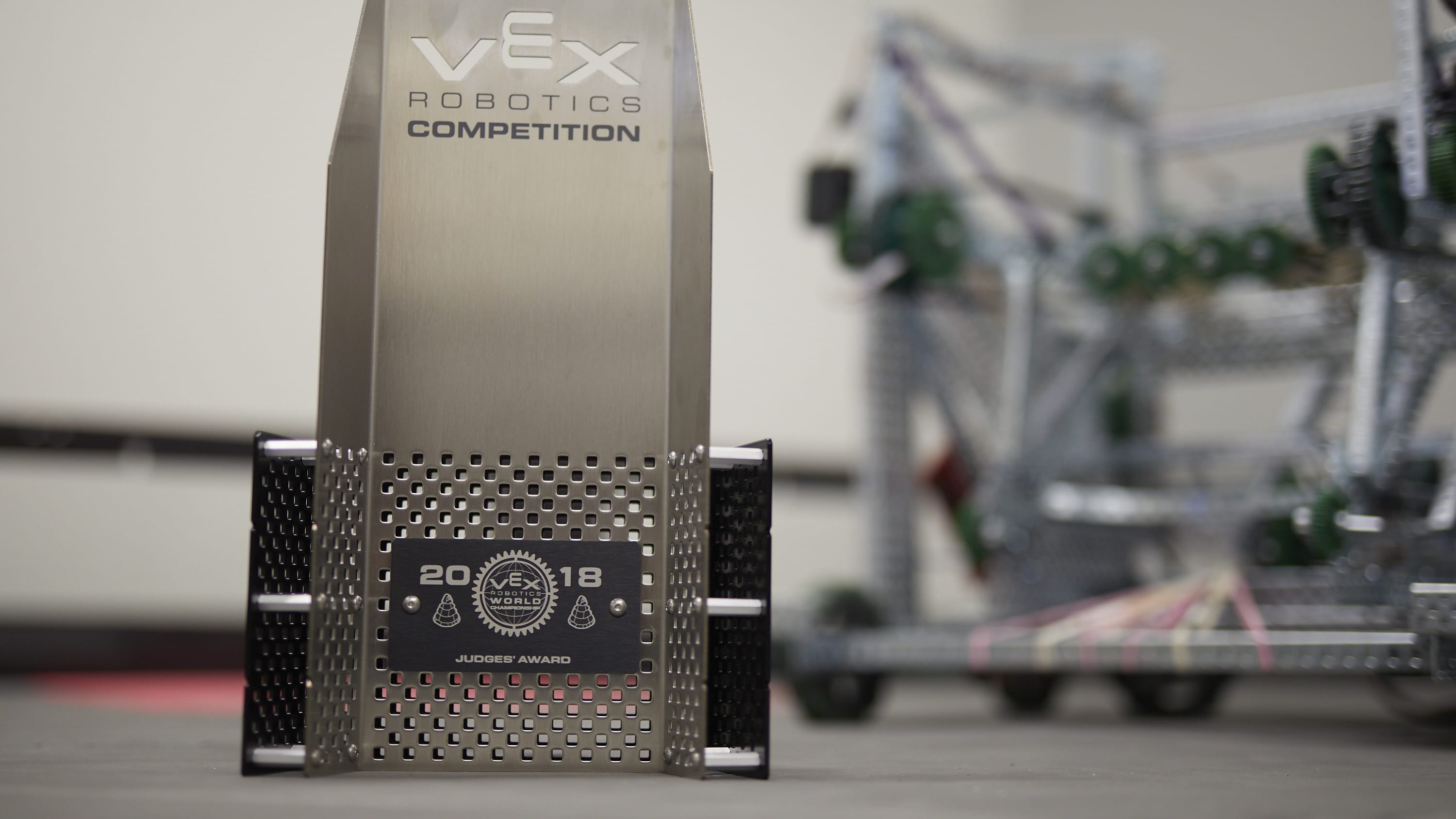 Vex award placed next to the competing robot