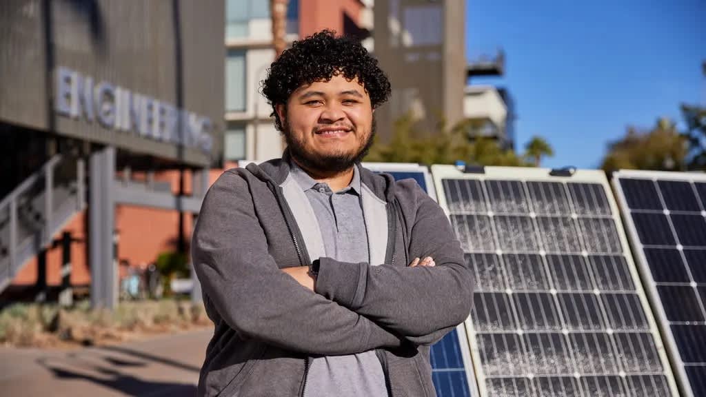 Engineering and Technology student outside of GCU engineering building