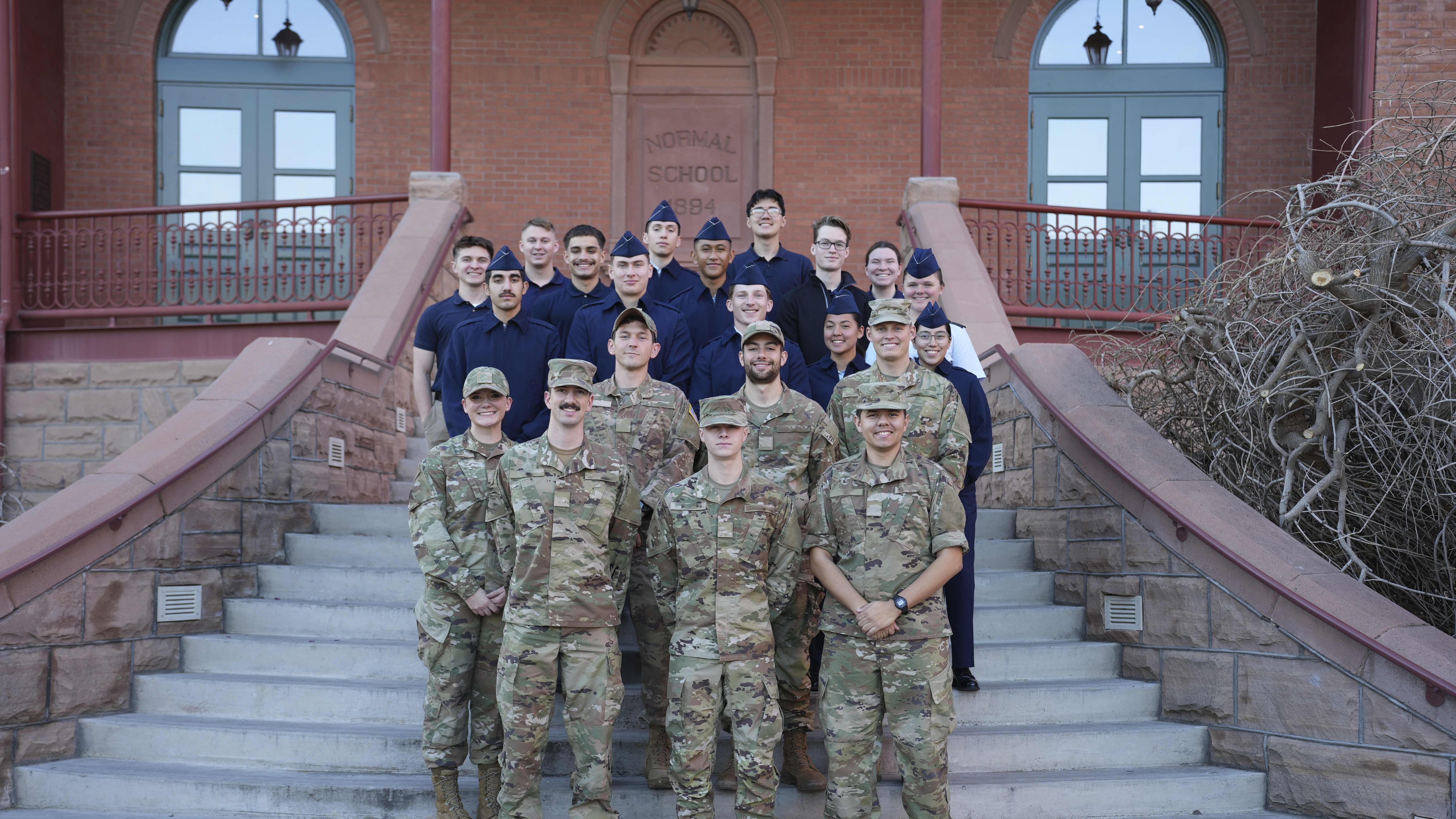 Air force ROTC posing on steps