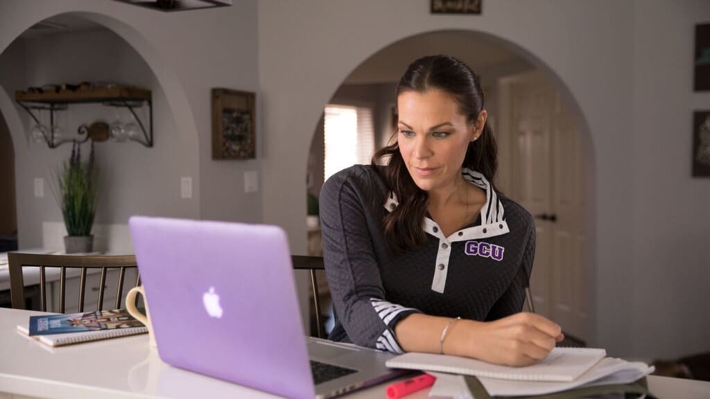 Woman working on laptop