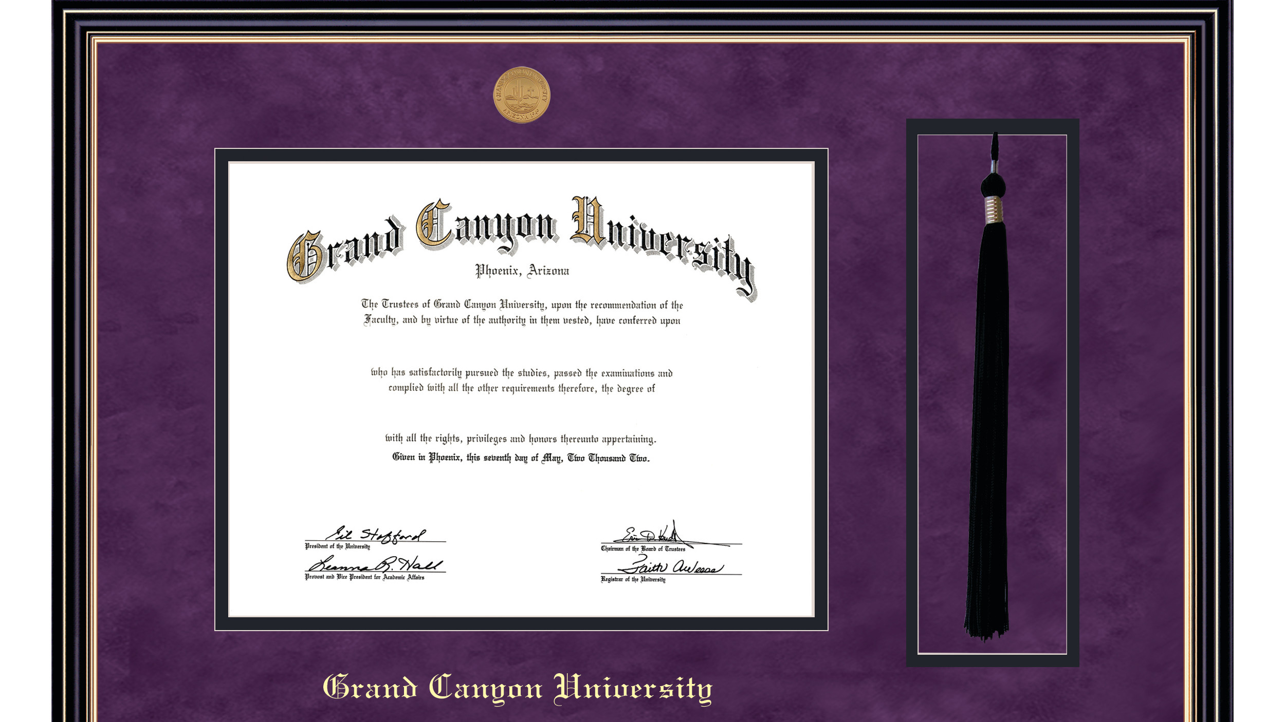 GCU diploma frame purple with tassel