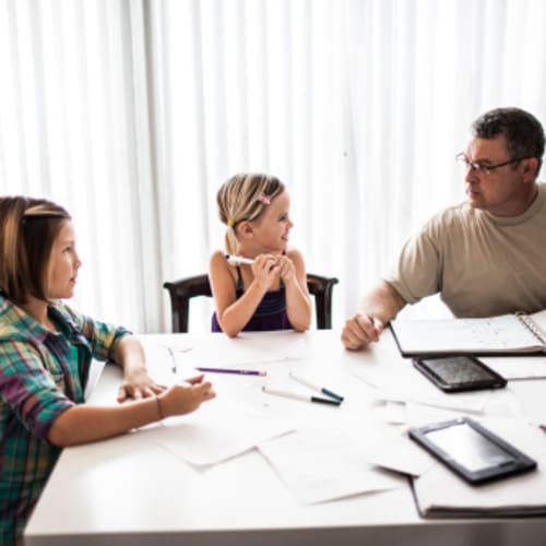 Family discussing financial aid.
