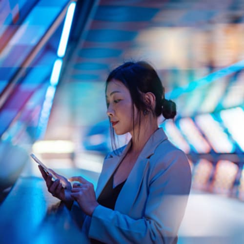 Woman checking software at work.