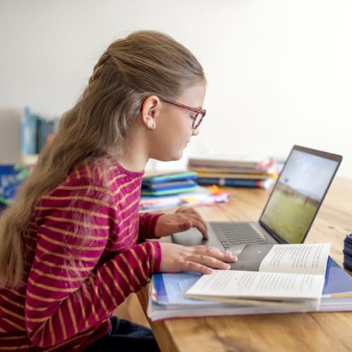 young student using laptop to learn and do homework