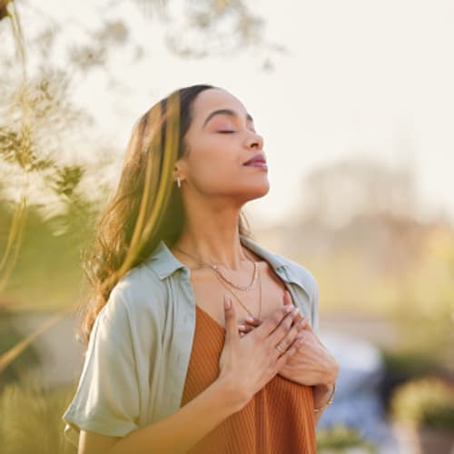 A girl at peace in nature.