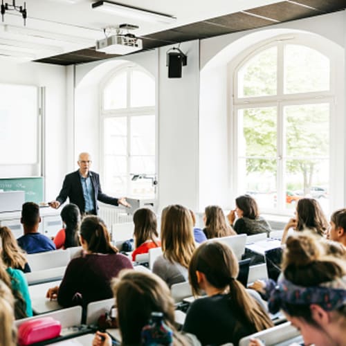 College professor teaching class