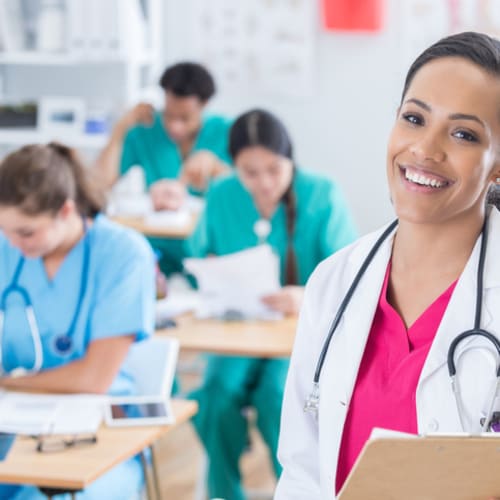 A nurse educator in a classroom