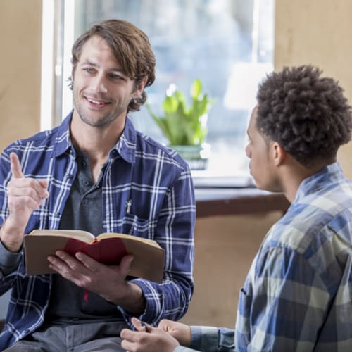 Confident man participates in Bible study