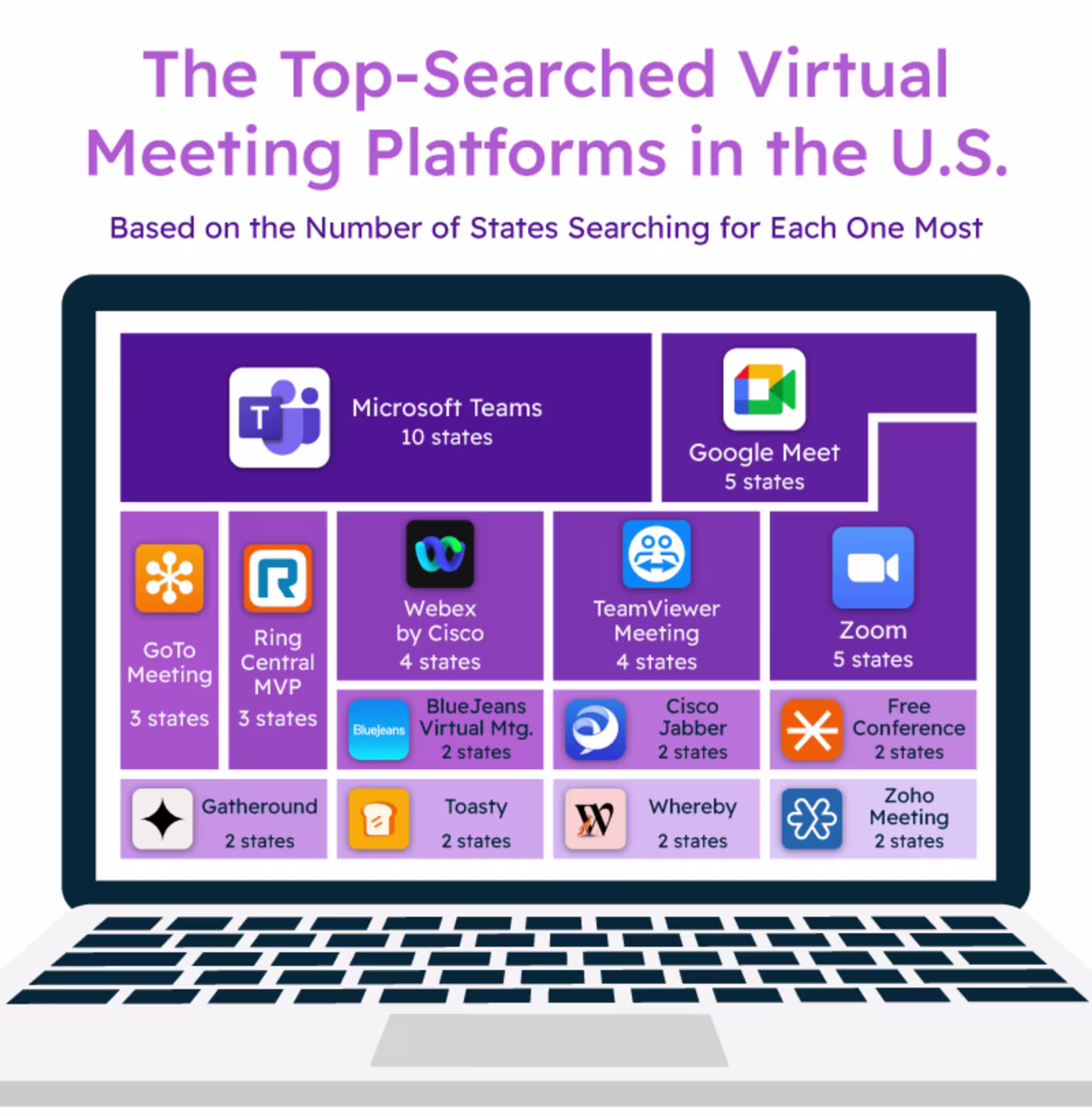 Treemap displaying the most popular video conferencing platforms overall