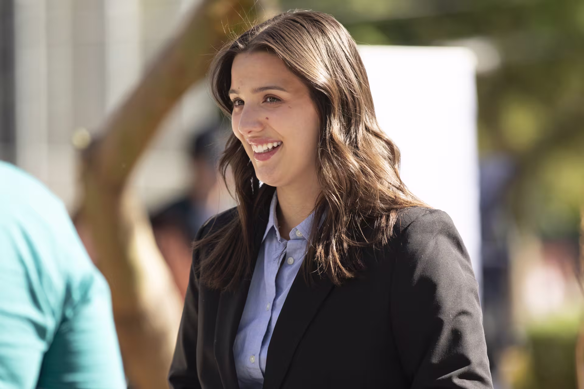 Woman smiling outside