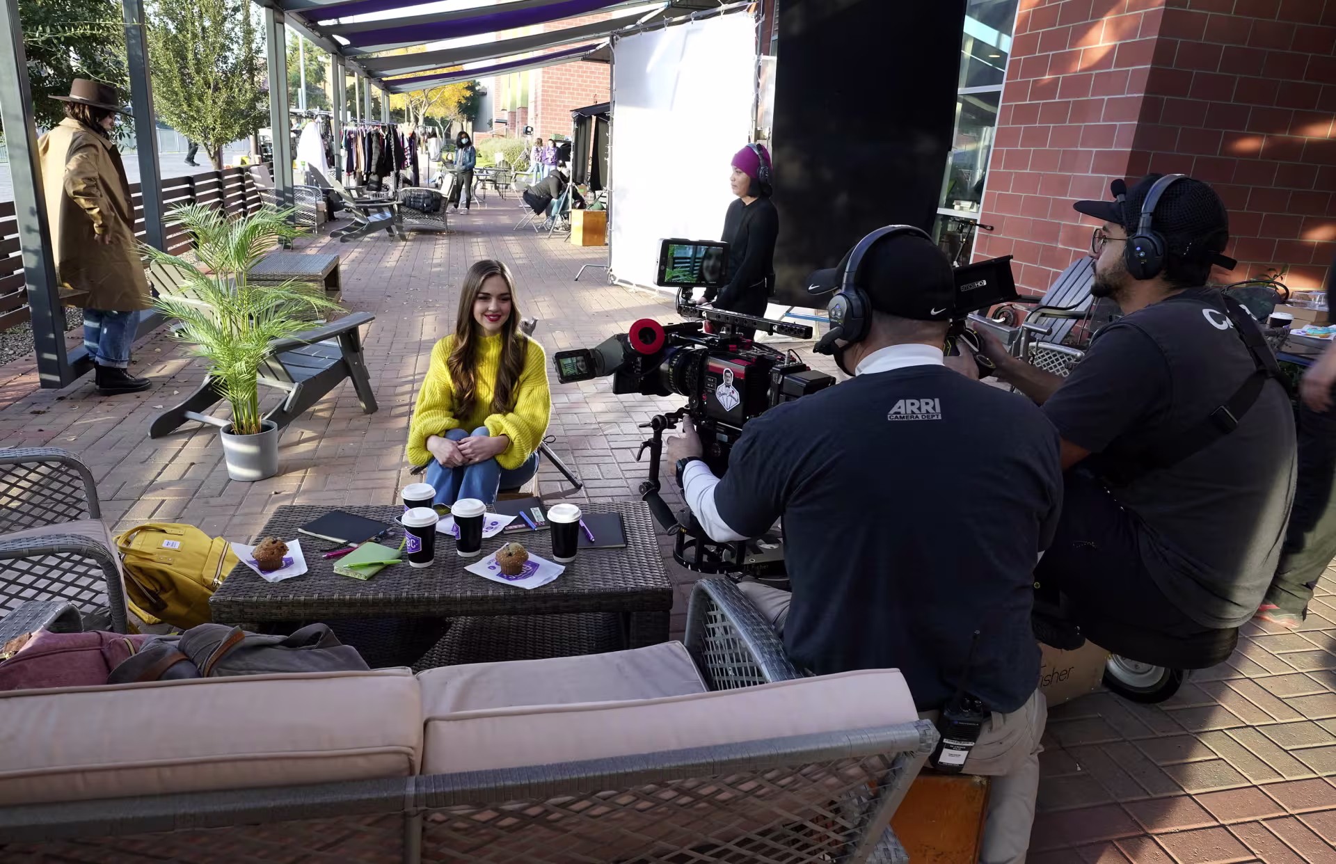 Digital film majors working on set outside at GCU