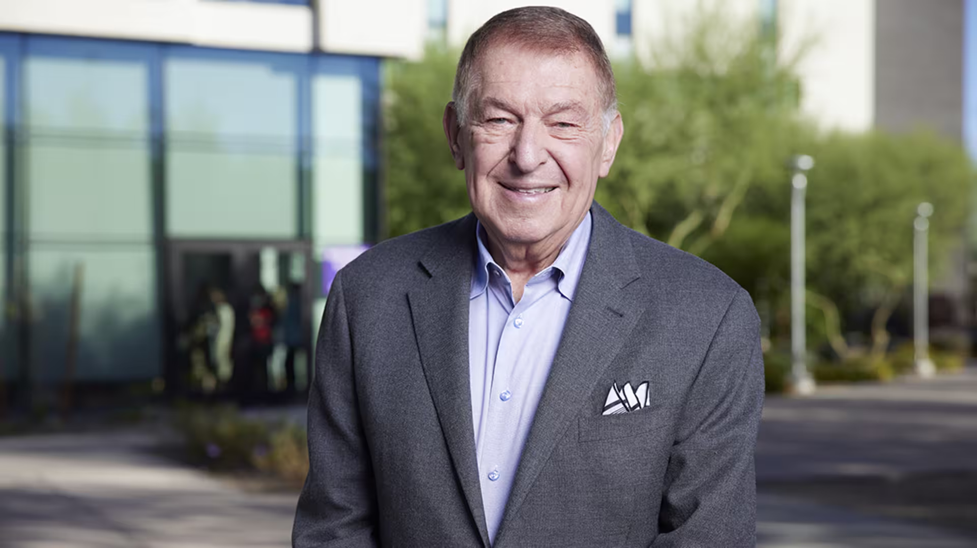 Shot of Jerry Colangelo outside of the CCOB building