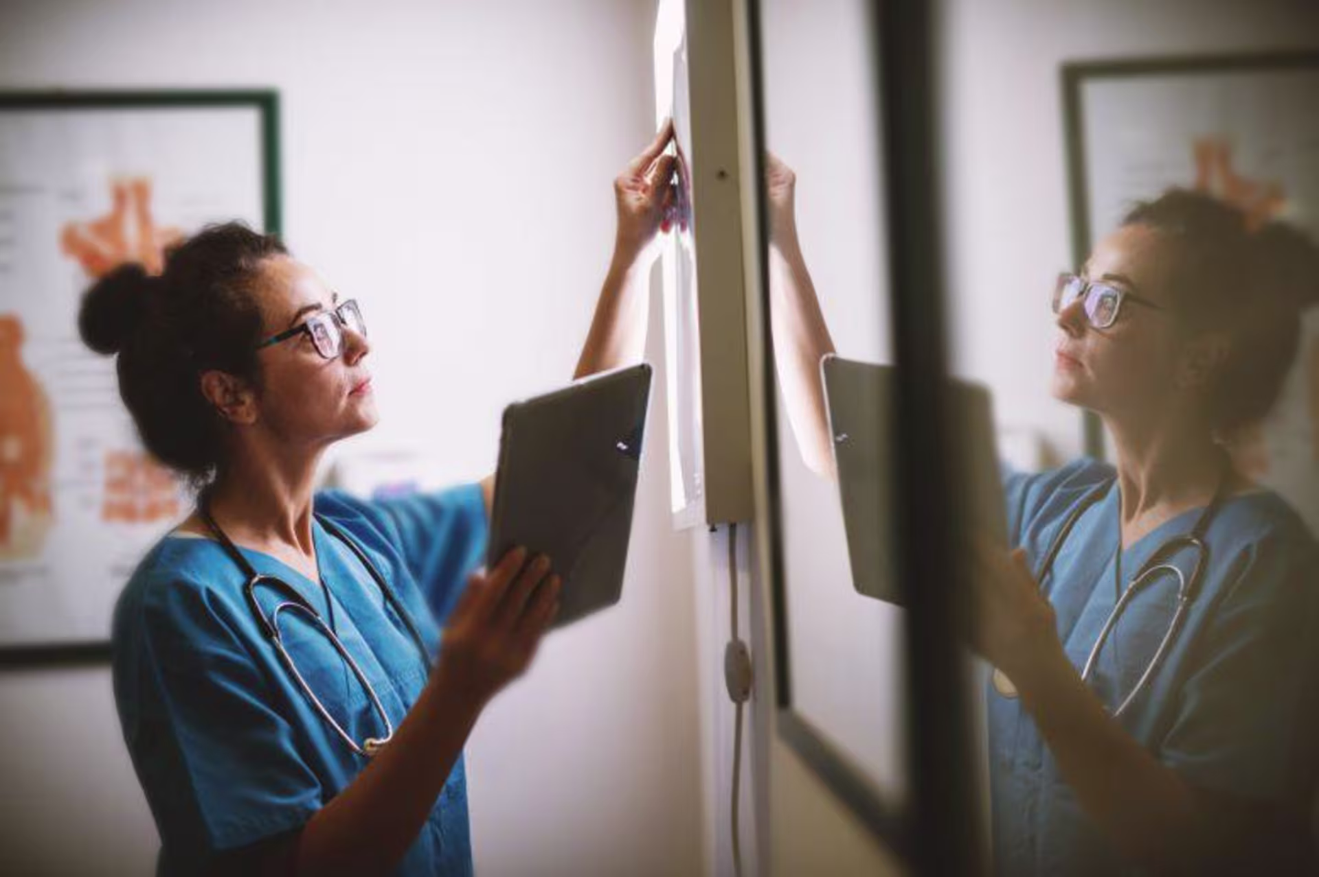 Nurse working with a tablet